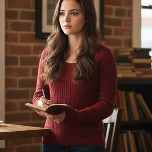 Eddie Bauer Large Tall Y2K Cotton Blend Rust Red Scoop Neck Cable Knit Sweater